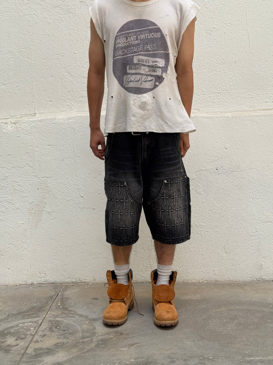 Embossed Cross Jorts (Black)