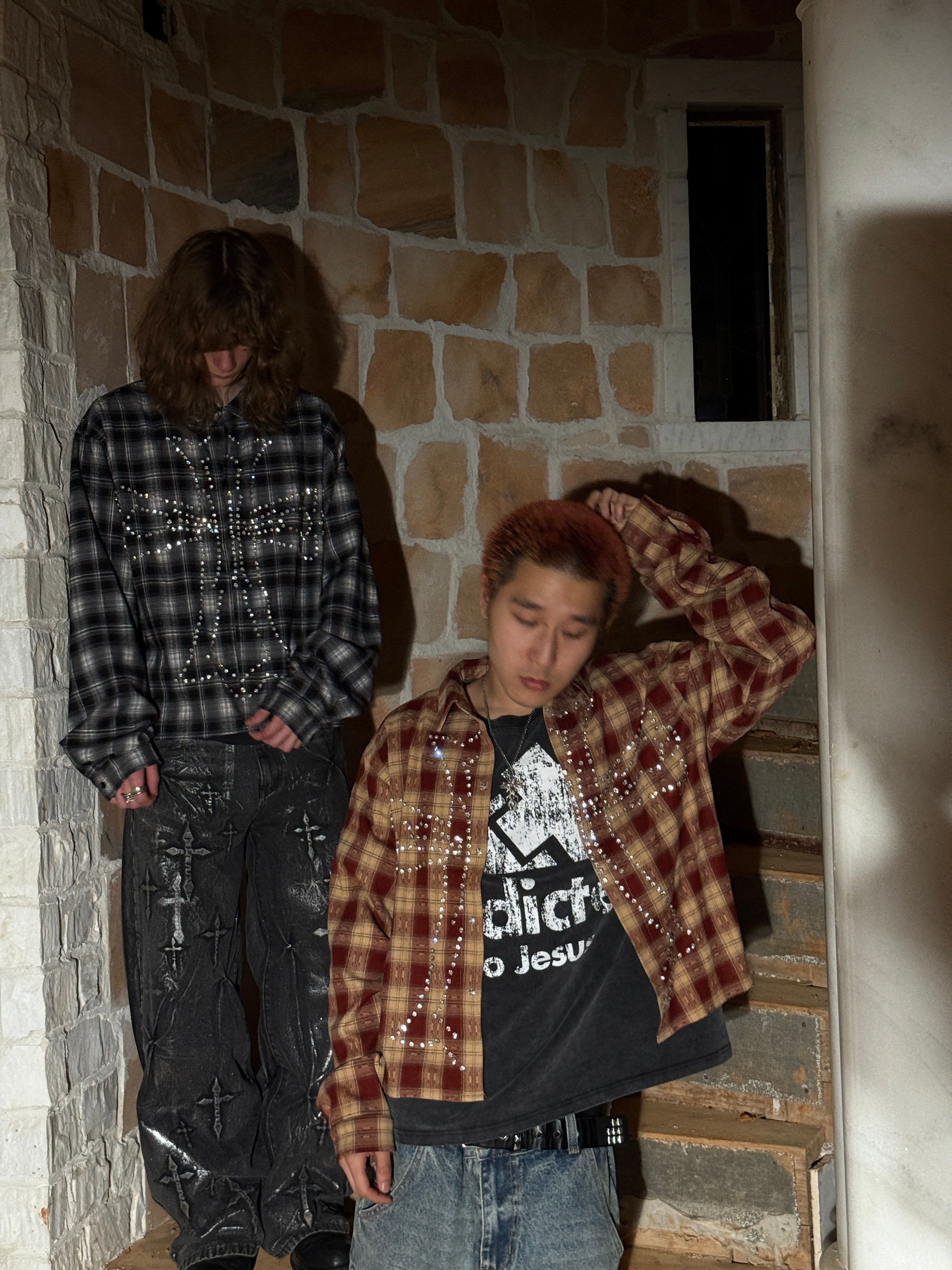 'Rhinestone Cross' Flannel (burgundy)