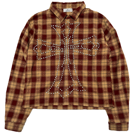 'Rhinestone Cross' Flannel (burgundy)