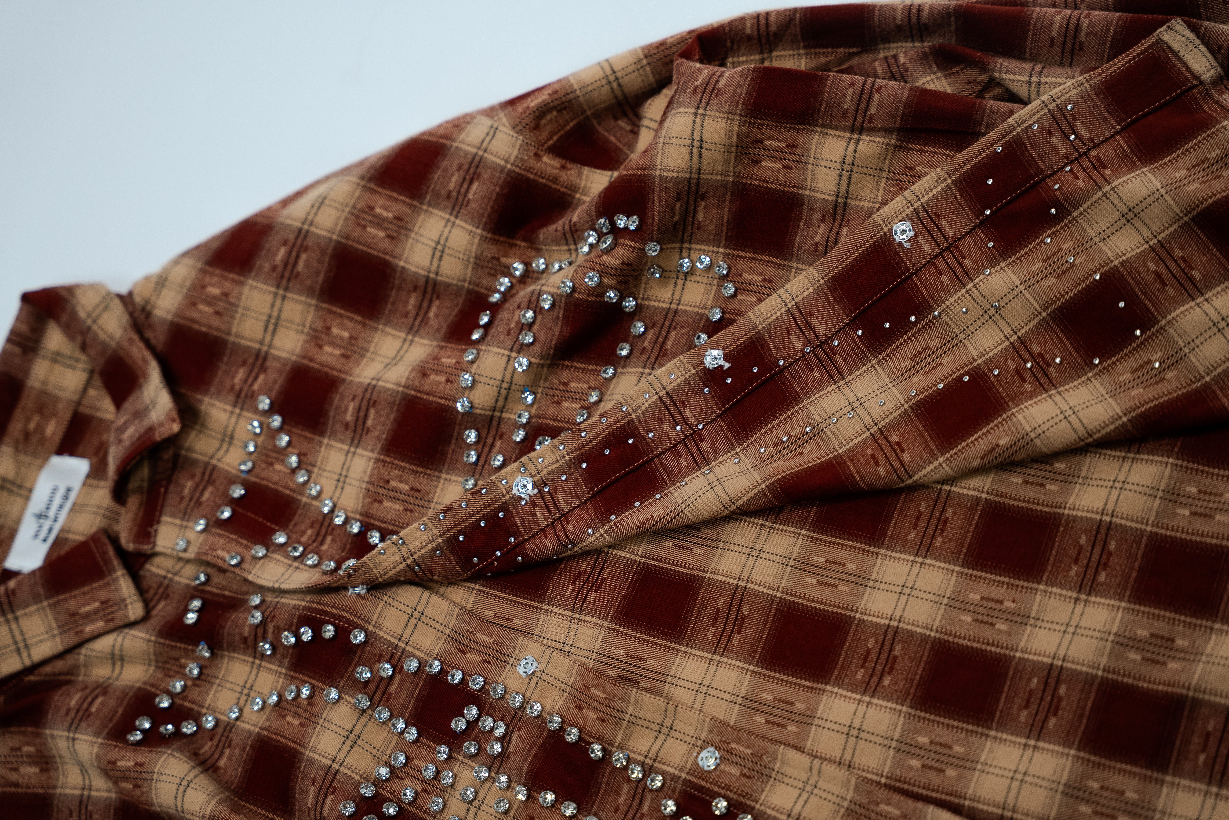 'Rhinestone Cross' Flannel (burgundy)