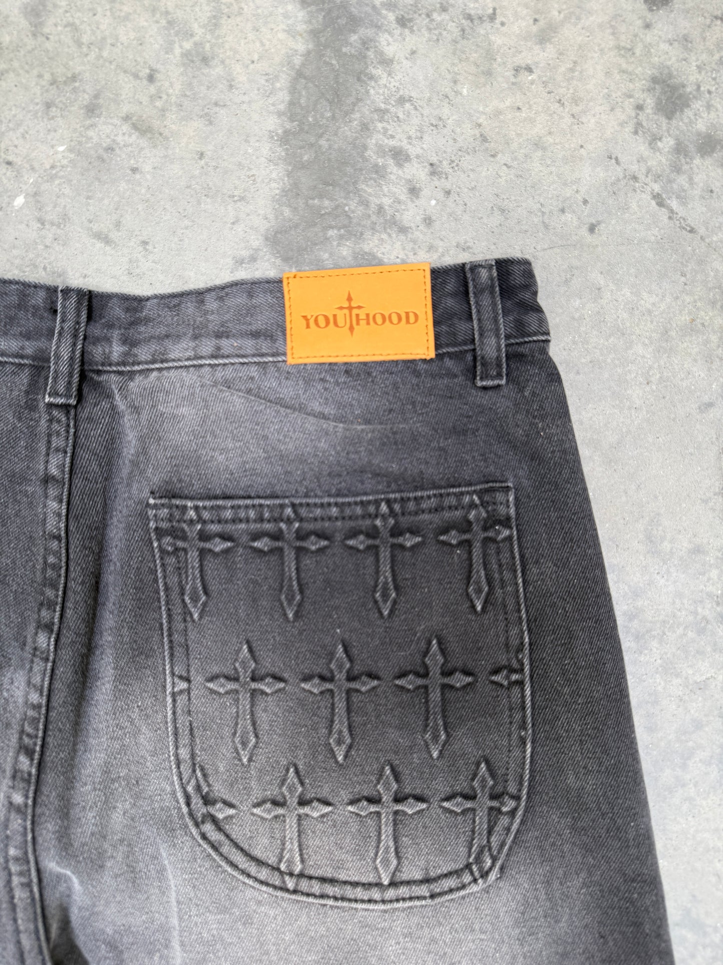 *Embossed Cross Jorts (Black)