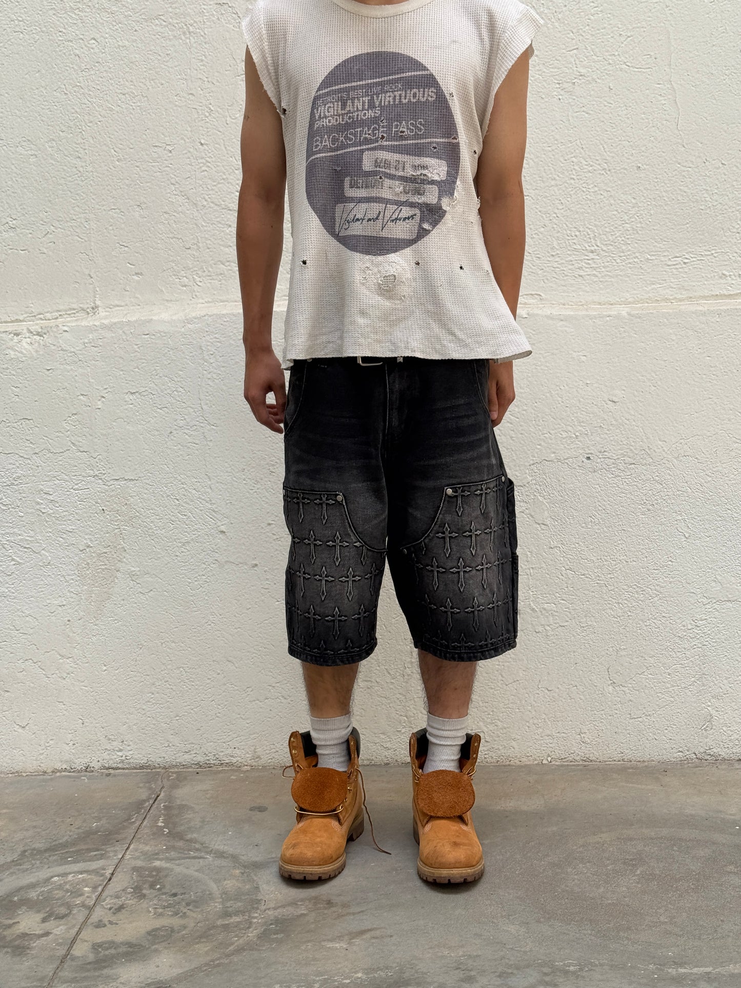 *Embossed Cross Jorts (Black)