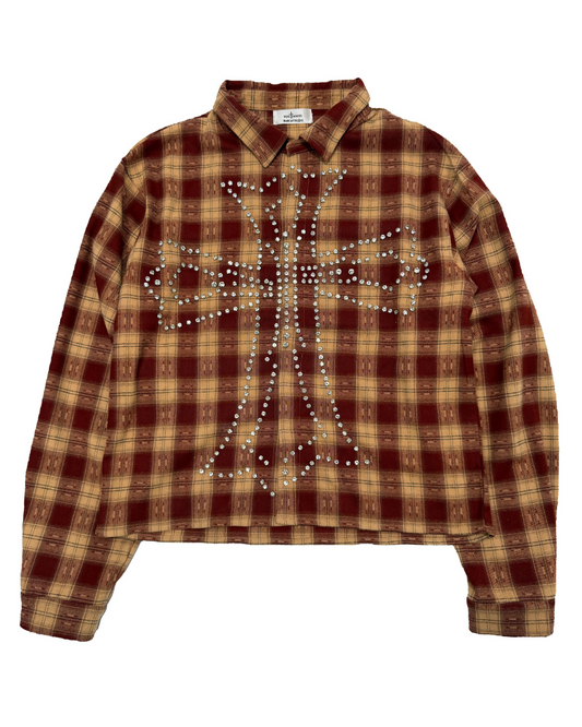 Rhinestone Cross Flannel (burgundy)