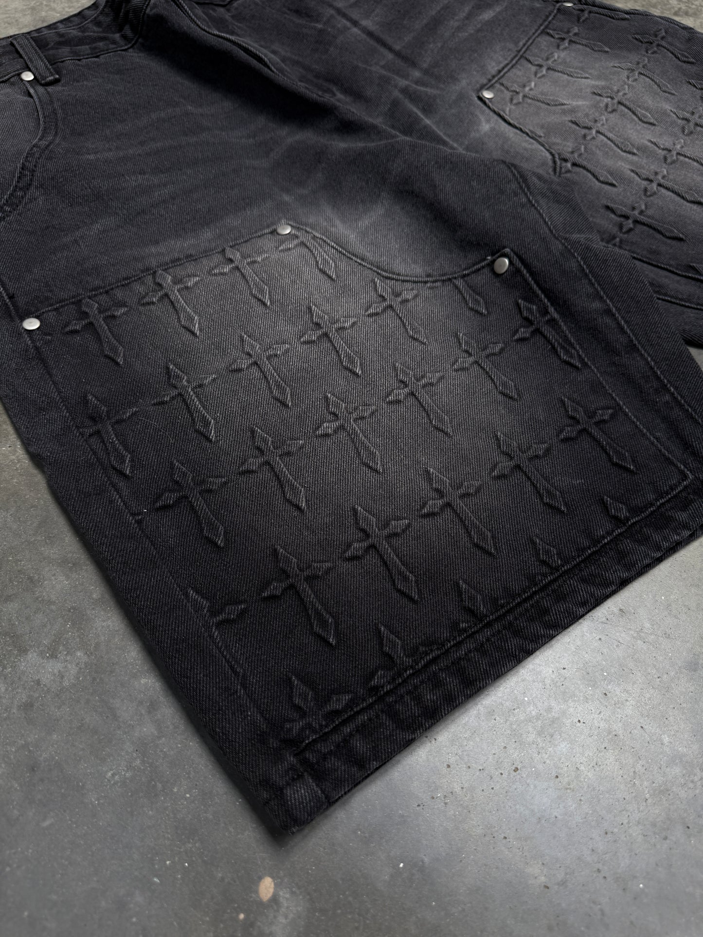 *Embossed Cross Jorts (Black)