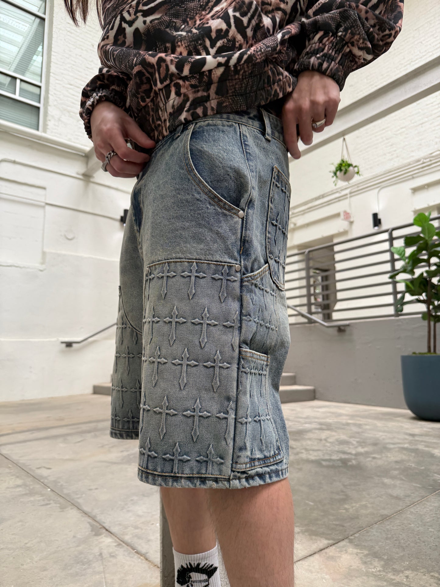 Embossed Cross Jorts