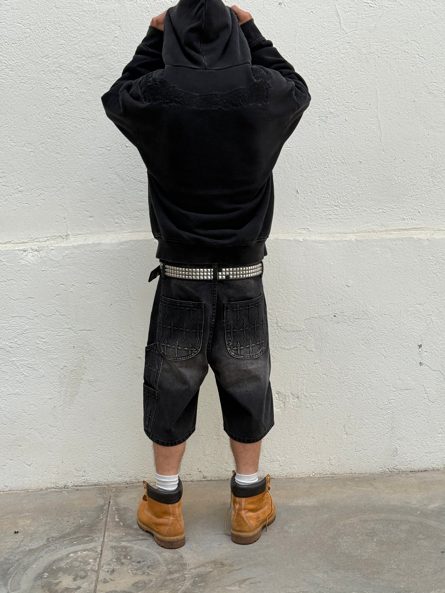 *Embossed Cross Jorts (Black)