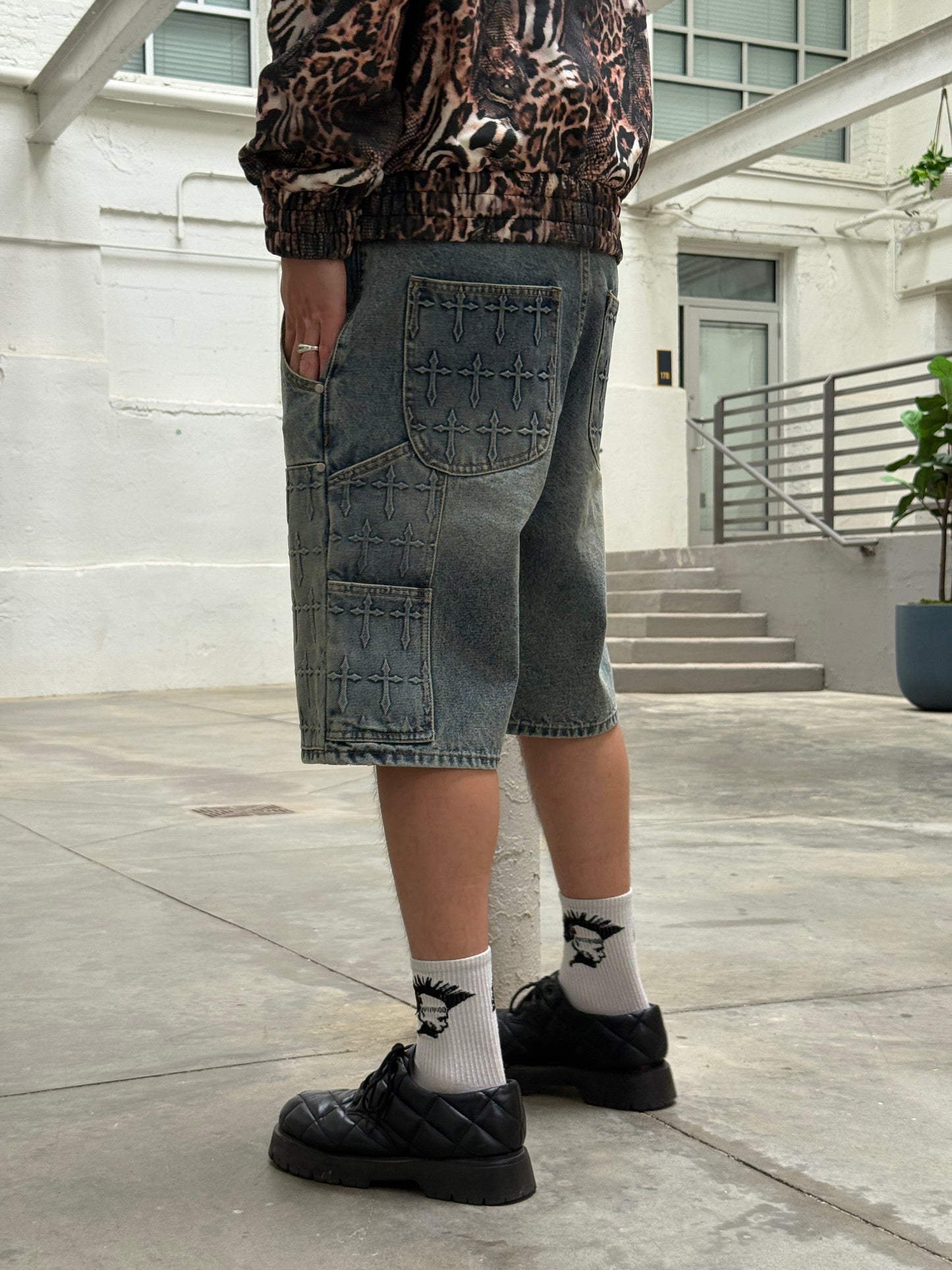Embossed Cross Jorts