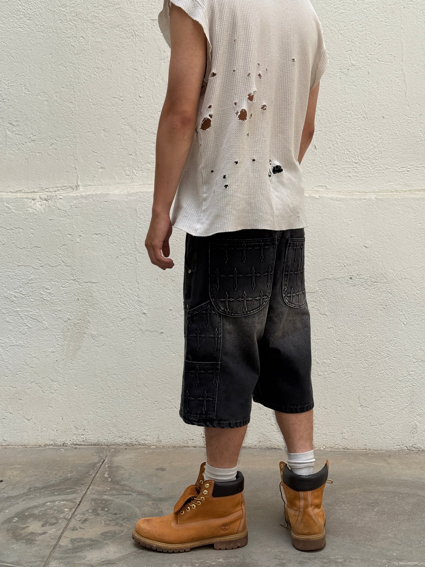 *Embossed Cross Jorts (Black)