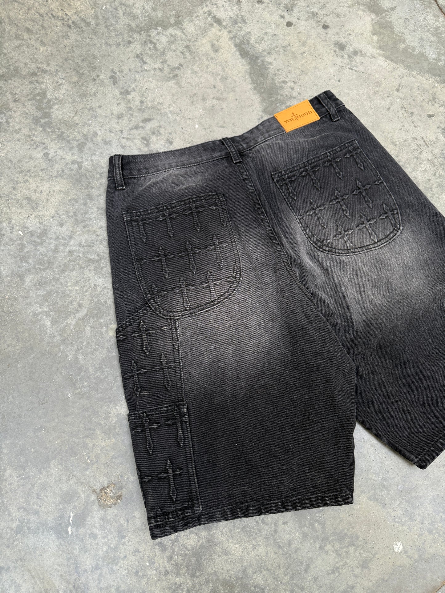 *Embossed Cross Jorts (Black)